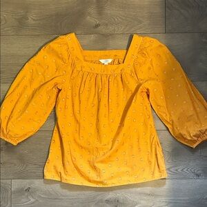 LC Lauren Conrad Mustard Square-Neck Puff Sleeve Blouse